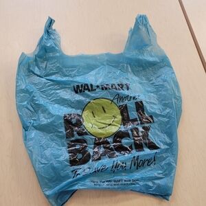 Vintage Walmart Blue Plastic Bag Roll Back Smiley Face 1997 (Read Description)